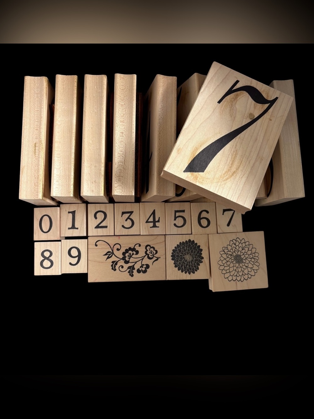 Paper Source | Wooden Number and Decorative Floral Stamp Sets  | Natural Wood
